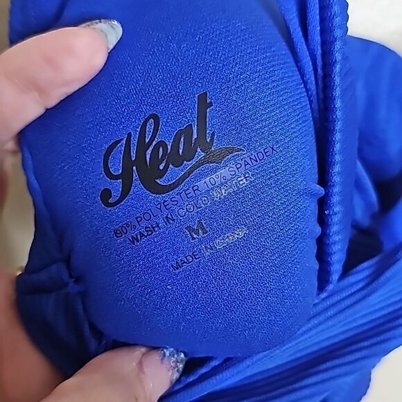 NWT Heat Medium Blue Ribbed knotted Tie Front scoop bikini top - Picture 4 of 4